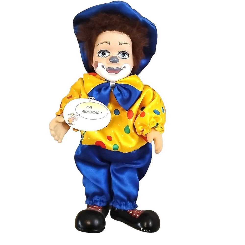 Vintage Musical Clown 12" Blue Yellow Brown Hair